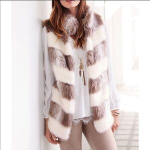 White House Black Market Faux Fur Chevro Striped Vest in brown and white Size SP